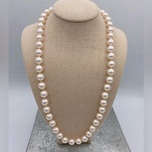 Elegant 18” Knotted Ivory Faux Pearl With Gold Tone Closure Necklace